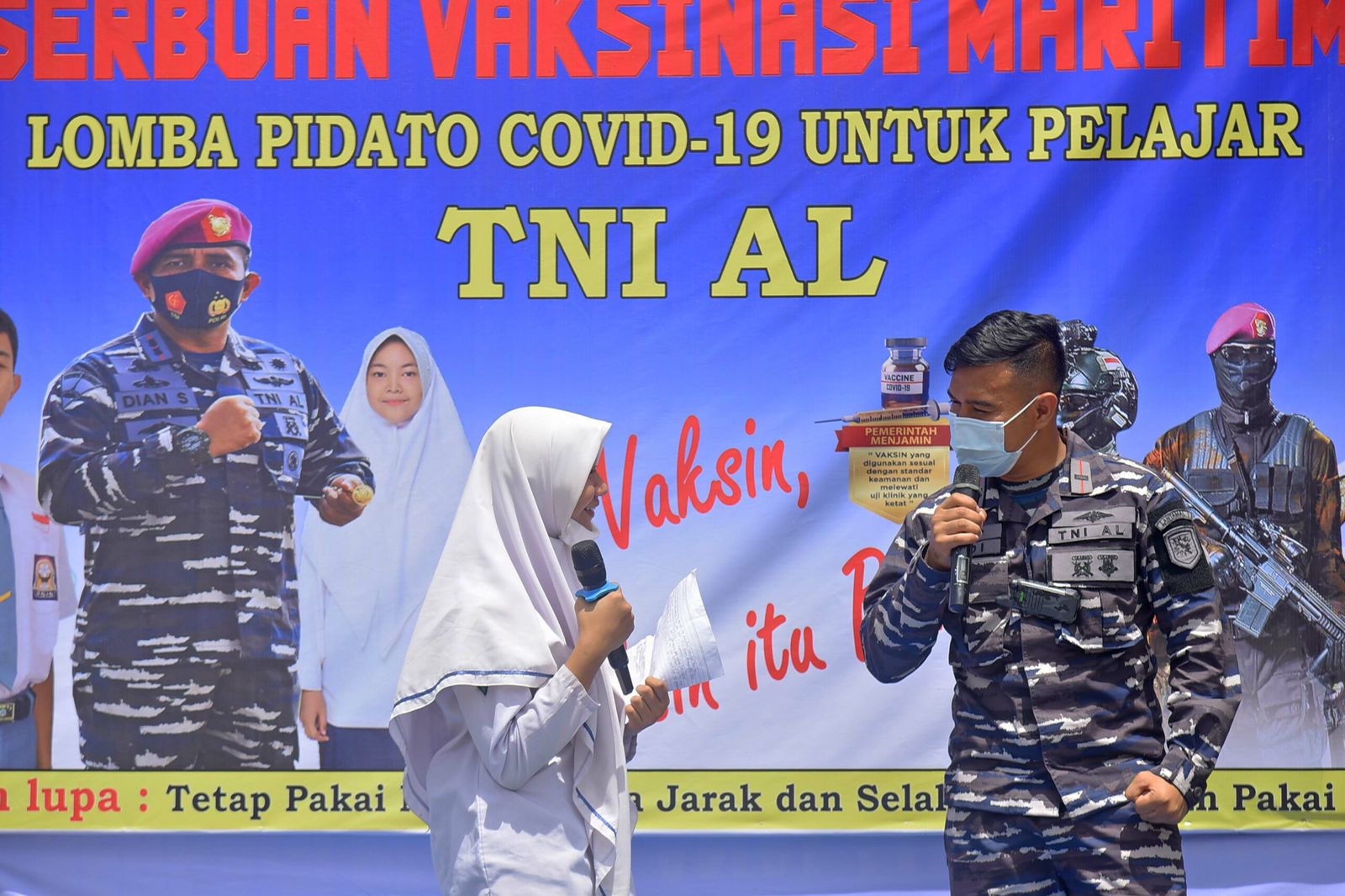 TNI AL Lhokseumawe Gelar ‘Lomba Pidato’ Sosialisasi Vaksin Covid 19 di SMPN 1 Dewantara